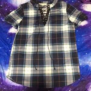 Plaid laced blouse